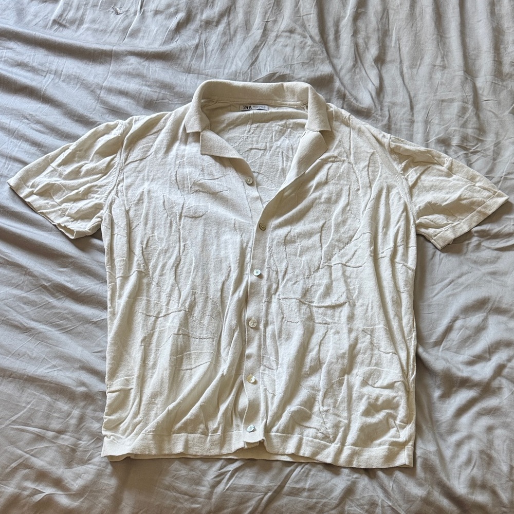 Zara Men's Casual Cream Button Down Shirt